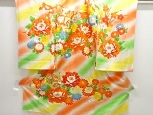 古布◆美品◆貴重な紋縮緬◆アンティーク着物◆縮緬◆長襦袢◆丈118cm アンティーク着物 ] - 縮緬・錦紗 アンティーク 錦紗鳳凰に菊桐